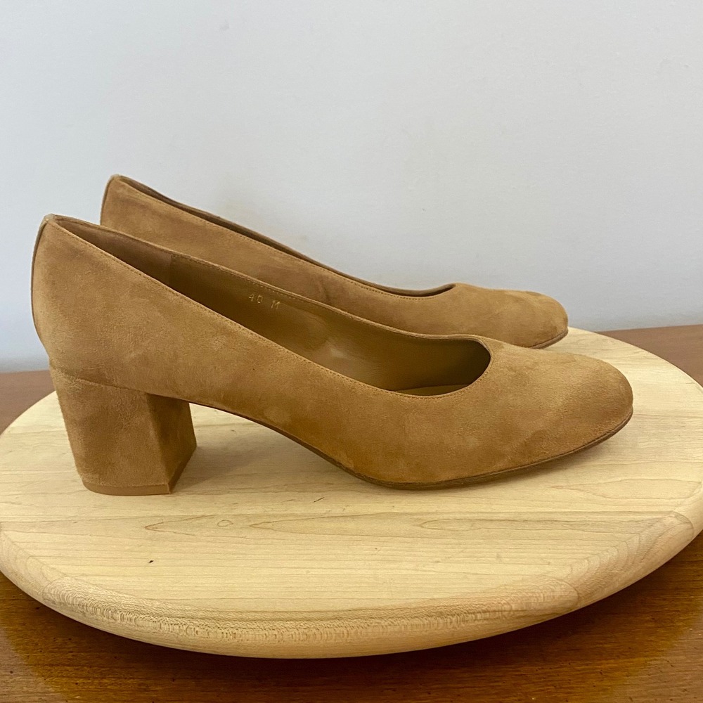 Margaux The Heel‎ Suede Leather Pumps Sz 40 M US 9.5 Camel Block Heel Round Toe